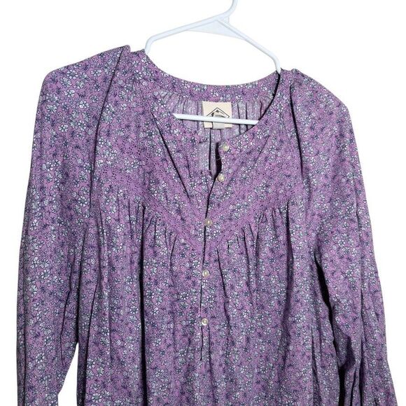 St John's Bay Blouse Women's Large Purple Floral Round Neck 3/4 Sleeve Top - Picture 2 of 9